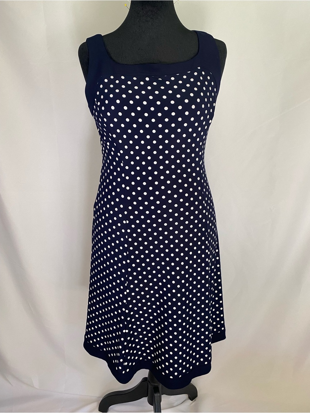 Chaps Navy and White Polka Dot Midi Dress